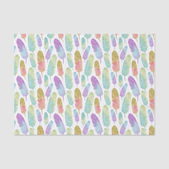 Papier Mousseline Arc-en-ciel d'aquarelle de motif de plume de Boho (Recto)