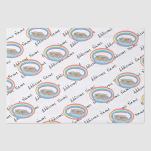 Papier Mousseline Arche de Noé arc-en-ciel rétro sur blanc