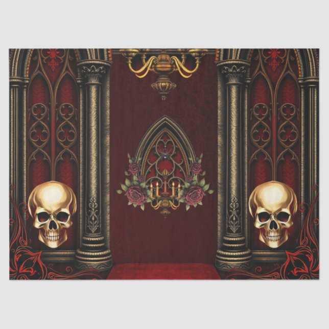 Papier Mousseline Arche gothique aux crânes. (Recto)