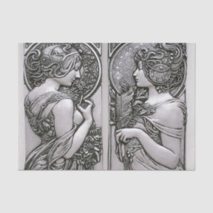 Papier Mousseline Argent, Art nouveau, design, femelles, Mucha, beau