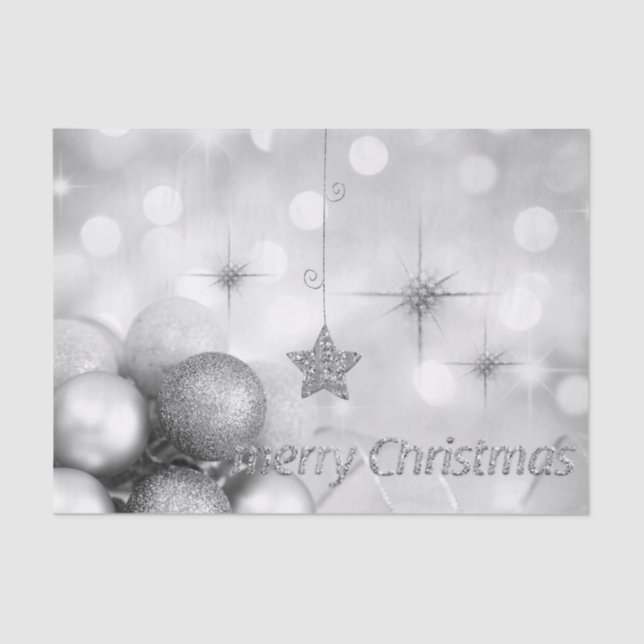 Papier Mousseline Argent Bokeh Ornament Balls & Stars Noël (Recto)