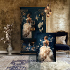 Aristocrate Dame Élégant Portrait Bleu Marine