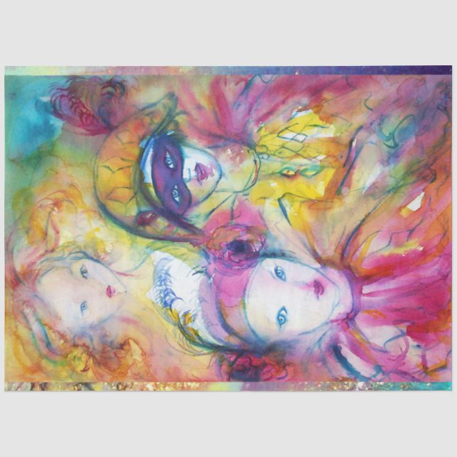 Papier Mousseline ARLECCHINO, PIERO, COLOMBINA MASQUERADE AquarELLE (Recto)