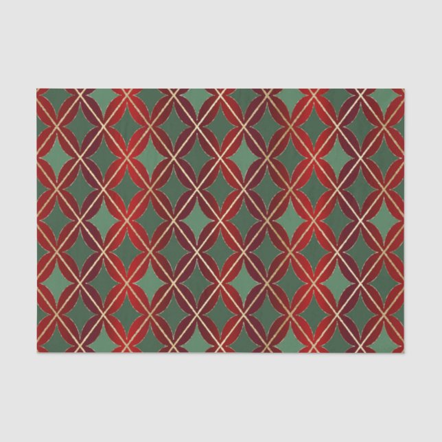 Papier Mousseline Arlequin vert rouge de Noël Arlequin diamant courb (Recto)