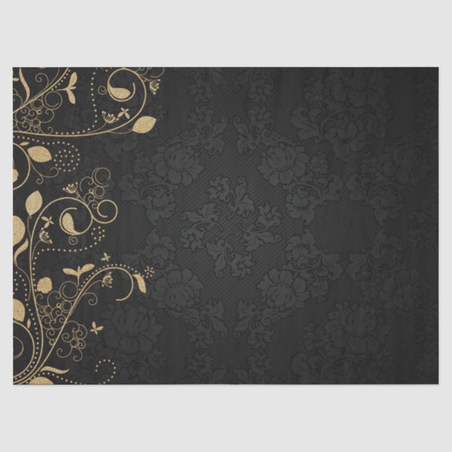 Papier Mousseline Arrière - plan de découpage noir ornemental or (Recto)