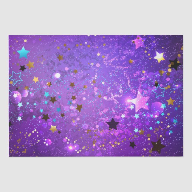 Papier Mousseline Arrière - plan de feuille violet avec étoiles (Recto)
