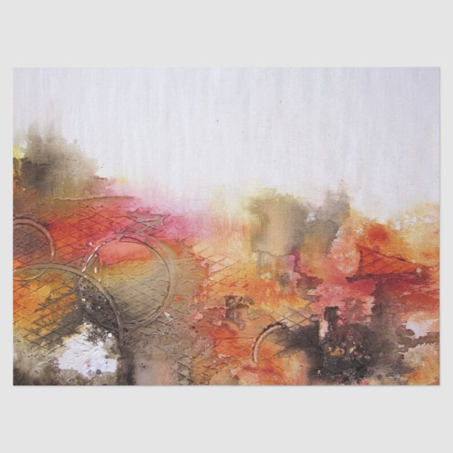 Papier Mousseline Art abstrait moderne blanc orange rouge-brun (Recto)
