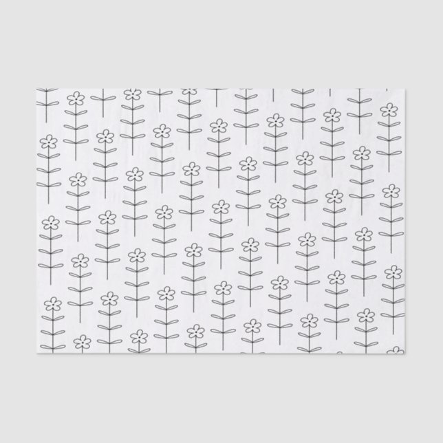 Papier Mousseline Art de la ligne florale en noir et blanc  (Recto)