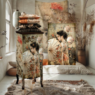 Papier Mousseline Art de portrait de geisha oriental vintage