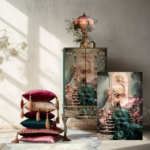 Papier Mousseline Art de portrait sarcelle et rose, femme élégante a