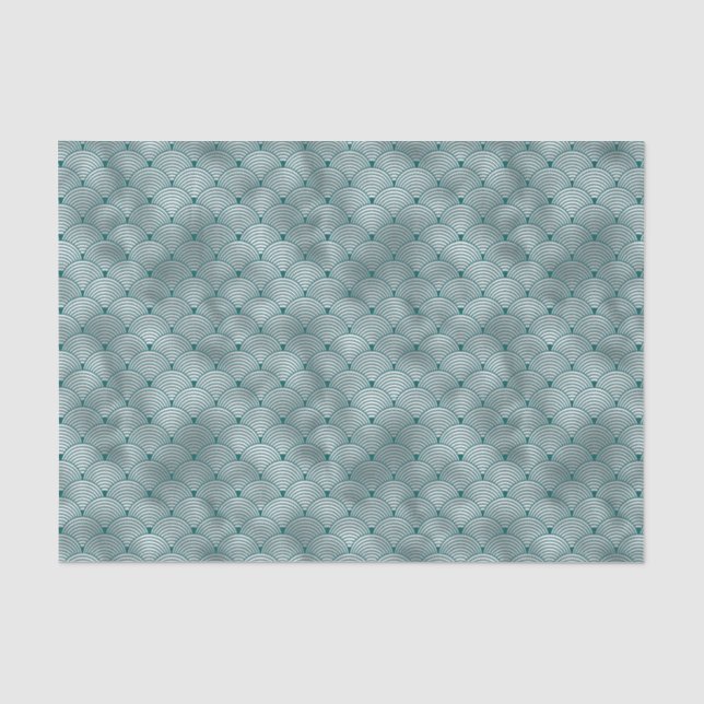 Papier Mousseline Art Déco Argent Turquoise Contemporain (Recto)