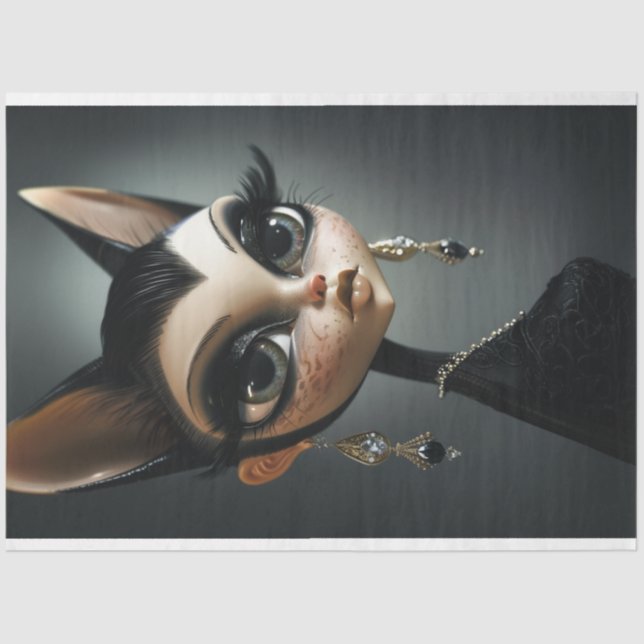 Papier Mousseline Art Déco Chat Black Lashes Découpage (Recto)