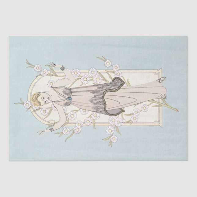 Papier Mousseline Art Déco Française Lady Daisy Arch Découpage Bleu  (Recto)