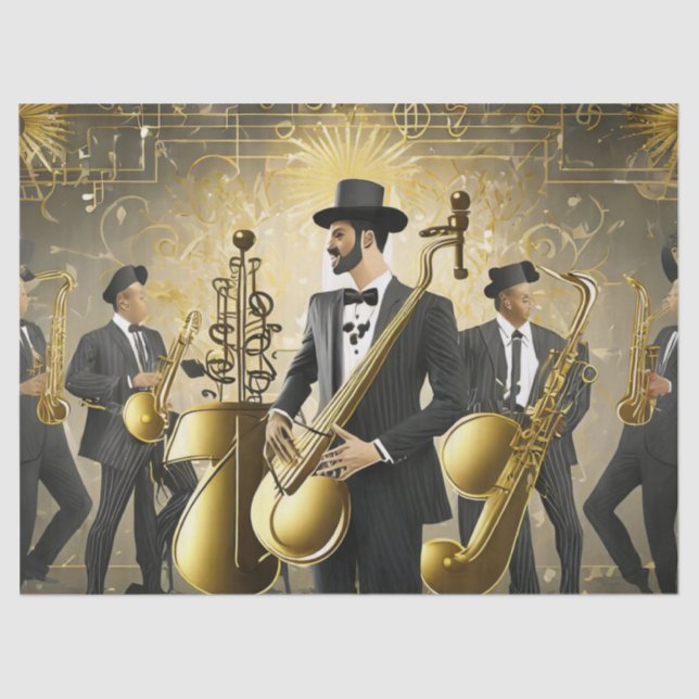 Papier Mousseline Art Déco Gold et Black Jazz Band (Recto)