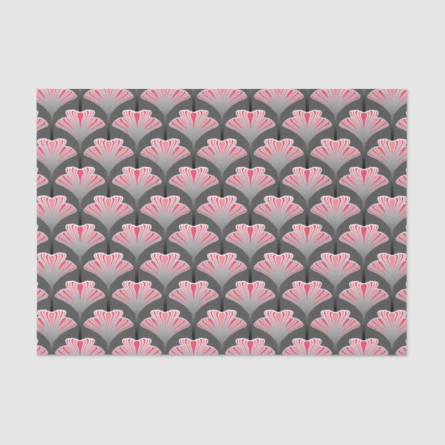 Papier Mousseline Art déco Lily, Grey / Grey / Coral rose (Recto)