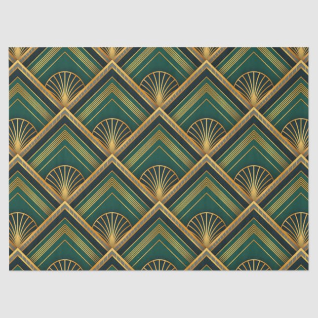 Papier Mousseline Art Déco Livre vert et or Découpage Tissu (Recto)