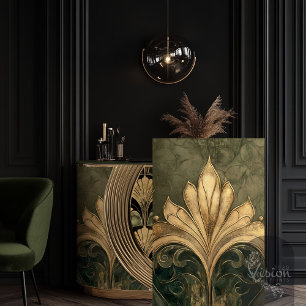 Papier Mousseline Art Déco Or doré Motif Motif Olive Green