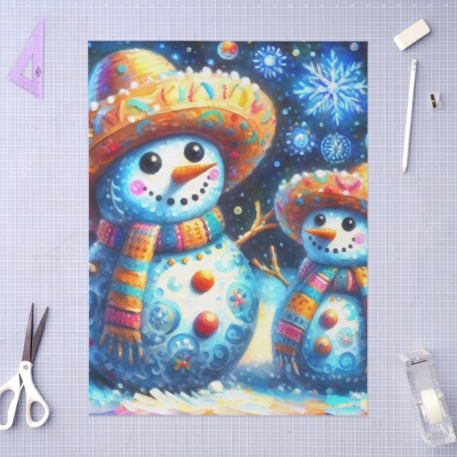 Papier Mousseline Art folklorique mexicain Snowmen Découpage Snowman (Artisanat)