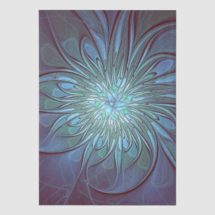 Papier Mousseline Art fractal de fleurs bleues moderne abstrait tend