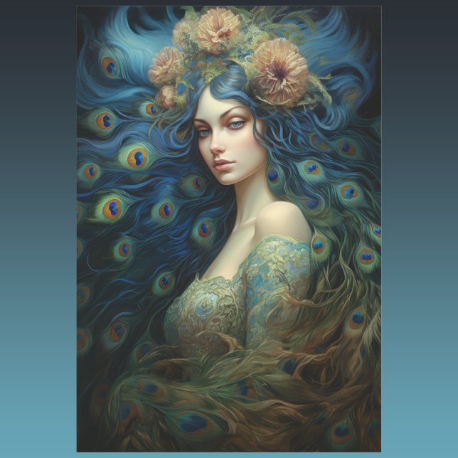 Papier Mousseline Art moderne avec femme et plumes de paon (Créateur téléchargé)