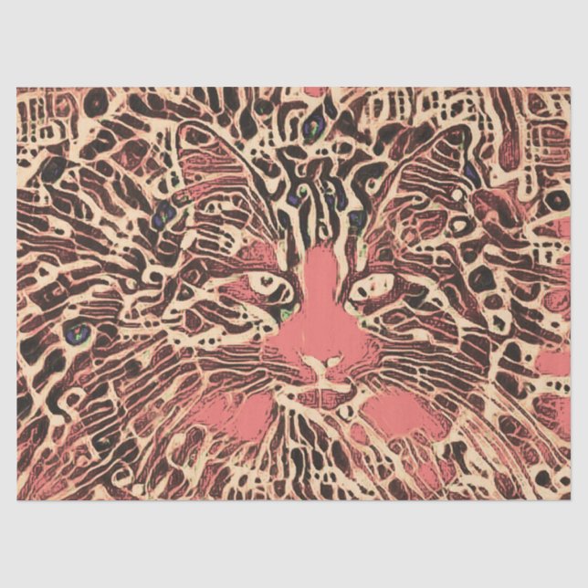Papier Mousseline Art Mosaïque Tribal Cute Tabby Chat Rose Brown Hip (Recto)