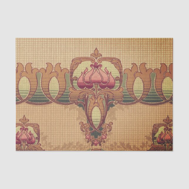 Papier Mousseline Art nouveau abstract flower burgundy red green (Recto)