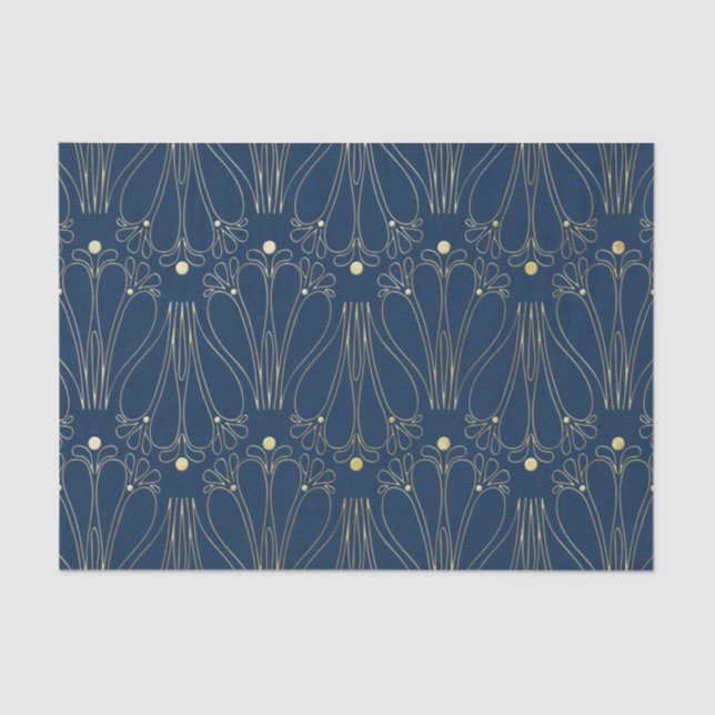 Papier Mousseline Art Nouveau. Bleu. (Recto)