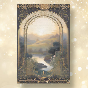 Papier Mousseline Art Nouveau Castle Lake Black n Gold Ephemera 1A