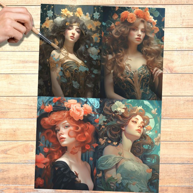 Papier Mousseline Art Nouveau Collage féminin 1 Découpage papier (Créateur téléchargé)