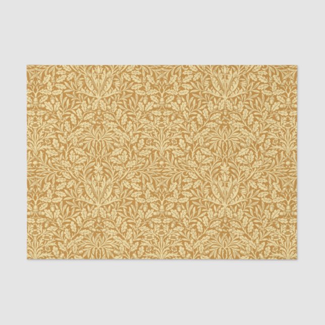 Papier Mousseline Art nouveau Damas floraux, jaune moutarde et or (Recto)