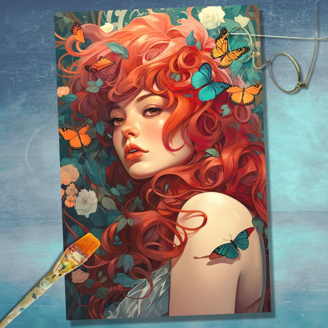 Papier Mousseline Art Nouveau Femme 4 Découpage papier (Créateur téléchargé)