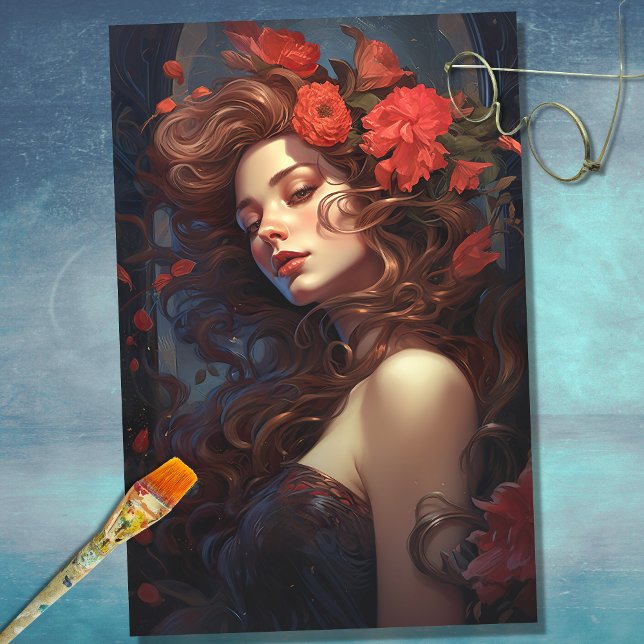 Papier Mousseline Art Nouveau Femme 5 Découpage papier (Créateur téléchargé)