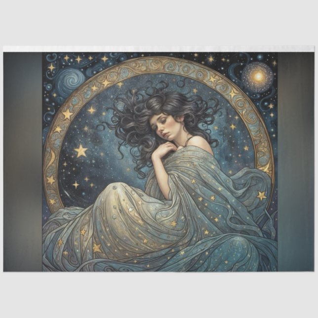 Papier Mousseline Art Nouveau Femme dans les étoiles Découpage papie (Recto)