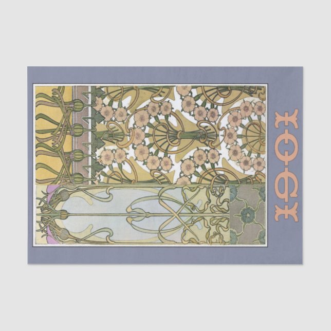 Papier Mousseline Art nouveau fleurs alphonse mucha floral art (Recto)