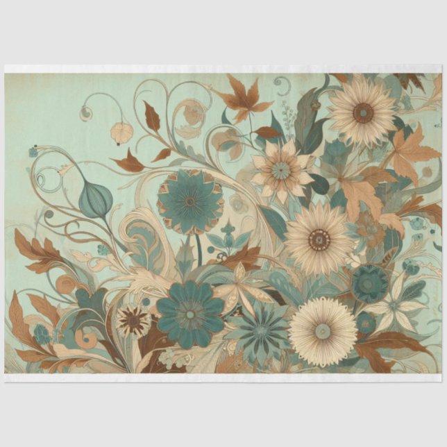 Papier Mousseline Art Nouveau Floral Decoupage Tissue Paper (Recto)