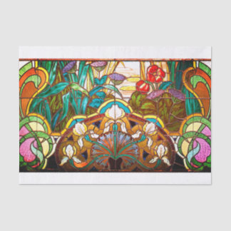 Papier Mousseline Art nouveau floral stained glass look window 