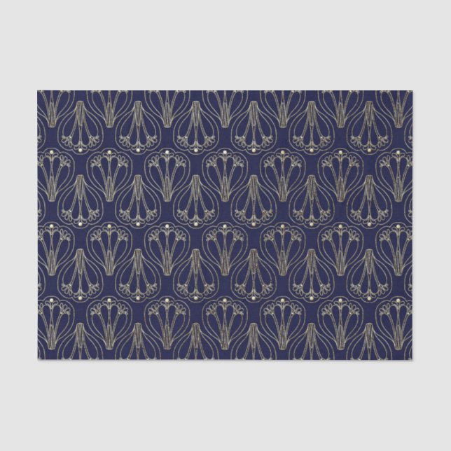 Papier Mousseline Art Nouveau Marine Bleu et or (Recto)