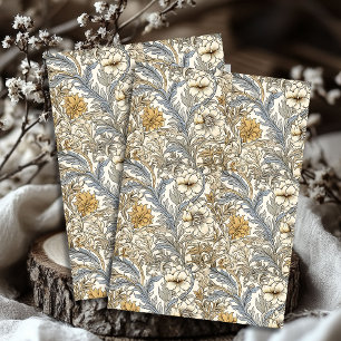 Papier Mousseline Art nouveau Morris bleu pastel ivoire blanc fleurs