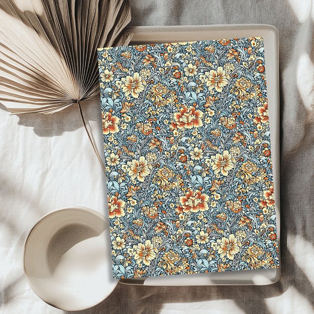 Papier Mousseline Art nouveau Morris ivoire cuivre pastel bleu fleur (Art nouveau Morris ivory copper pastel blue flower Tissue Paper)