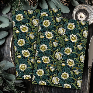 Papier Mousseline Art nouveau Morris jaune fleurs blanches pastel bl