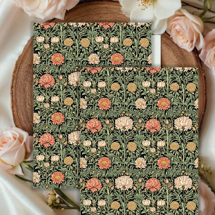 Papier Mousseline Art nouveau Morris pastel vert pêche fleur brun