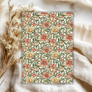 Papier Mousseline Art nouveau Morris pastel vert pêche fleur brun