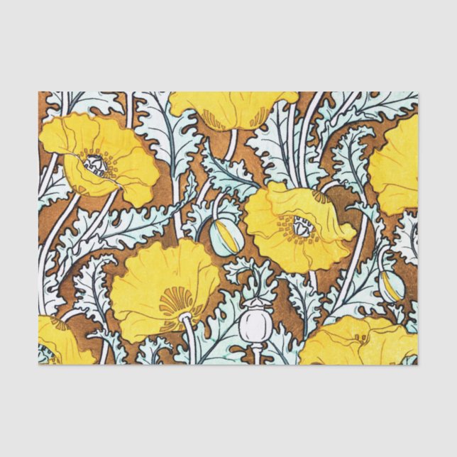 Papier Mousseline Art Nouveau motif Joli Poppies Jaunes, populaire (Recto)