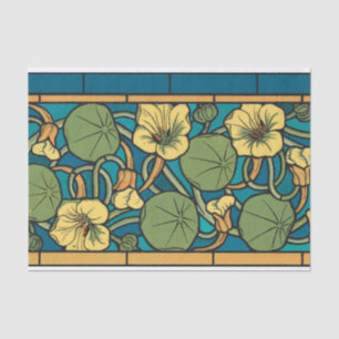 Papier Mousseline Art Nouveau Nasturtium Bleu Or floral Verneuil