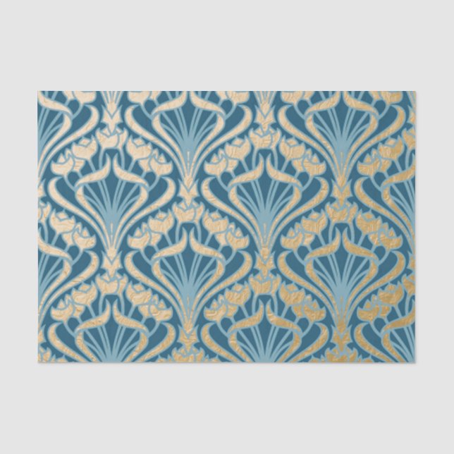 Papier Mousseline Art nouveau, or, turquoise, motif, damas, Victorie (Recto)
