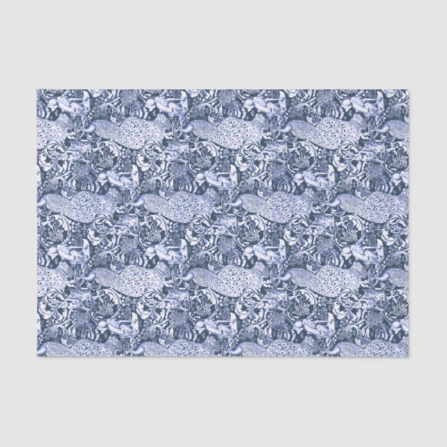 Papier Mousseline Art Nouveau Peacock Print, Navy et White (Recto)