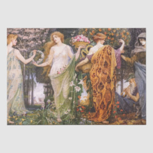Papier Mousseline Art Nouveau vintage des Quatre Saisons par Walter