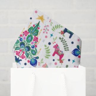 Papier Mousseline Art populaire scandinave Arbres de Noël & Cheval d