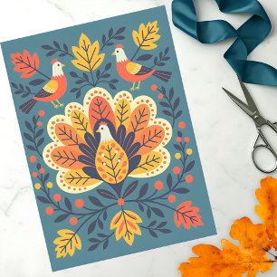 Papier Mousseline Art populaire Whimsical Oiseaux d'automne et Feuil