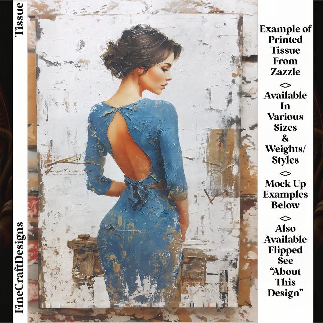 Papier Mousseline Art textuel, élégante dame en bleu EL4R Découpage (Créateur téléchargé)